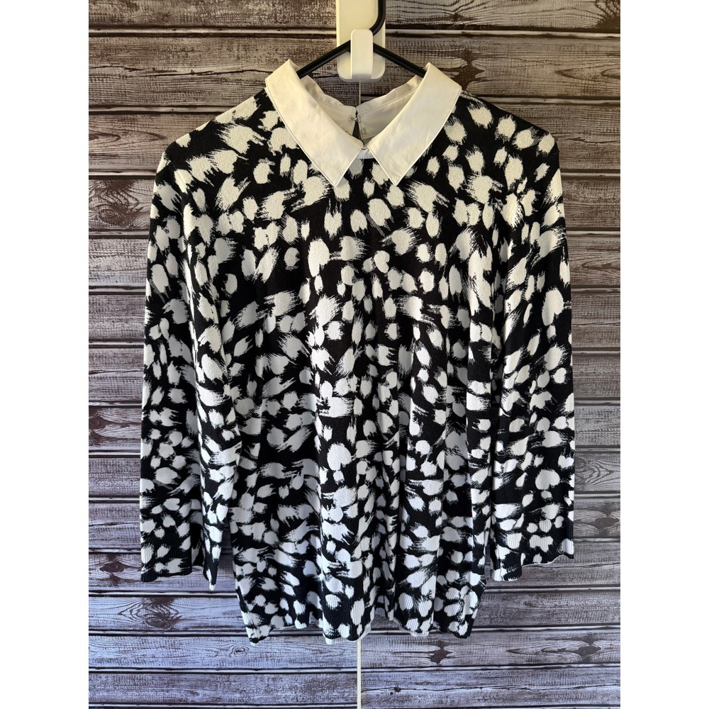 Cable & Gauge Women's Long-Sleeved Sweater Size XL Black White Abstract NWT